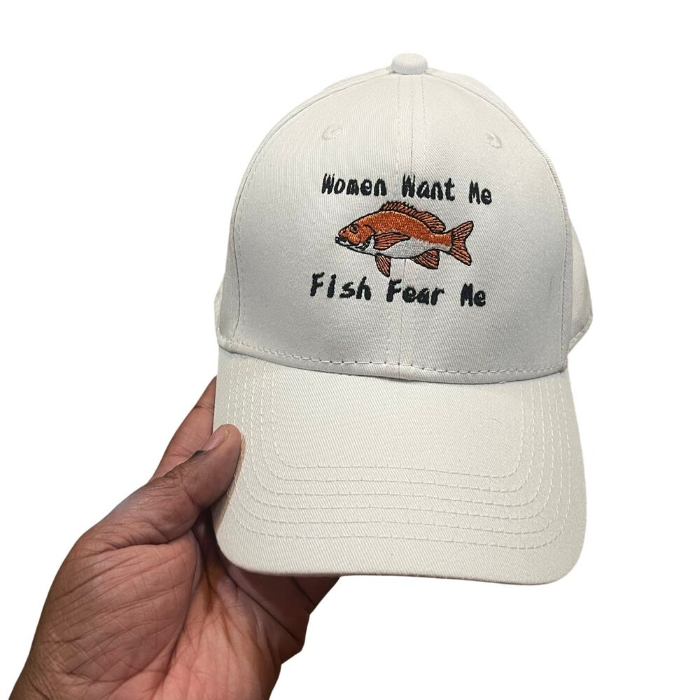 Fishing Hat Women‎ Want Me Fish Fear Me Dad Hat White Adjustable Strapback Humor